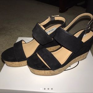 New Steve Madden black suede double strap wedges